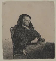 Rembrandts Mother, c.1631 (gravura sobre papel avermelhado)